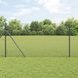 Welded Wire Fence with 13 Posts Grey 1.4x25 m Steel