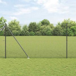 Welded Wire Fence with 7 Spike Posts Grey 1,5x10 m Steel
