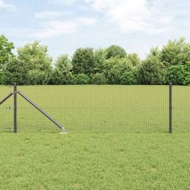 Fence Post Set Set of 2 Grey Galvanized steel, PVC 25 x 0.5 m