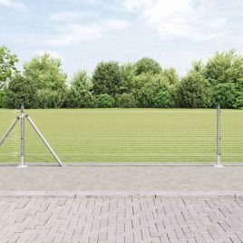 Welded Wire Fence with 7 Flanged Posts 0.4x10 m Galvanised Steel