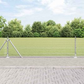 Welded Wire Fence with 13 Flanged Posts 0.6x25 m Galvanised Steel
