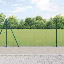 Welded Wire Fence with 7 Flanged Posts Green 1.2x10 m Steel