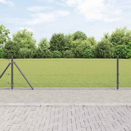 Welded Wire Fence with 7 Flanged Posts Grey 0.6x10 m Steel