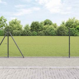 Fence Post Set Set of 2 Grey Powder-Coated Steel, Mesh 10 x 1 m