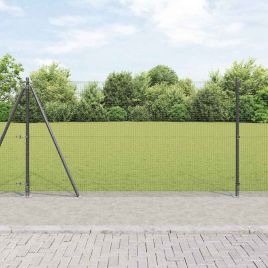 Welded Wire Fence with 7 Flanged Posts Grey 1.2x10 m Steel