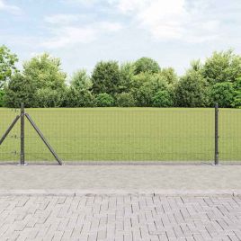 Welded Wire Fence with 13 Flanged Posts Grey 0.4x50 m Steel