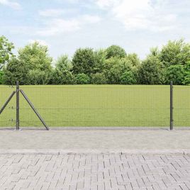 Welded Wire Fence with 13 Flanged Posts Grey 0.4x50 m Steel