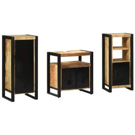 Bathroom Furniture Set with Shelf 3 Pieces Brown Solid Mango Wood