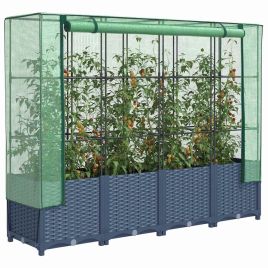 LIPARK Raised Bed with Greenhouse Cover Look 160x40x138 cm Rattan