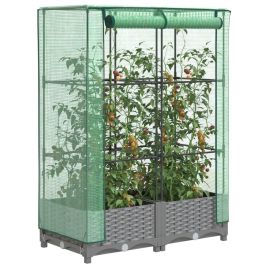 Raised Bed with Greenhouse Cover Rattan Look 80x40x123 cm - vid-4015852
