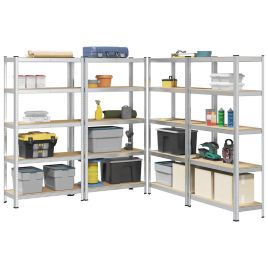 5-Layer Storage Shelves 4 pcs Silver Steel&Engineered Wood