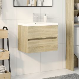 2 Piece Bathroom Furniture Set Ceramic and Engineered Wood - vid-3307658