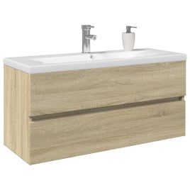2 Piece Bathroom Furniture Set Ceramic and Engineered Wood - vid-3307661