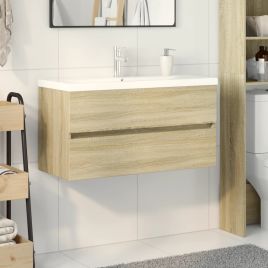 2 Piece Bathroom Furniture Set Ceramic and Engineered Wood - vid-3307664