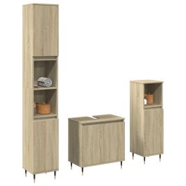 3 Piece Bathroom Furniture Set Sonoma Oak Engineered Wood - vid-3307673
