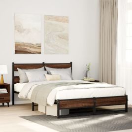 Metal Bedframe Brown Oak 150x200cm King Size