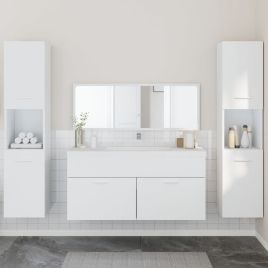 4 Piece Bathroom Furniture Set White Engineered Wood - vid-3308536