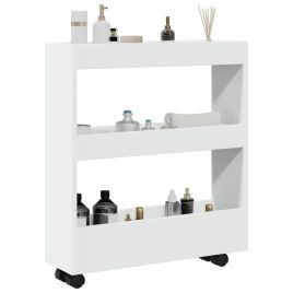 Narrow Storage Trolley 3 Tier White Engineered Wood - vid-855241