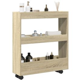 Narrow Storage Trolley 3 Tier Sonoma Oak Engineered Wood - vid-855243