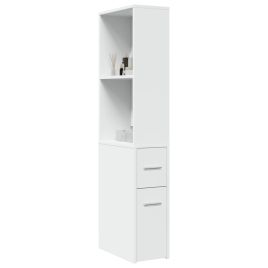 Narrow Bathroom Cupboard with Wheels White Engineered Wood - vid-855295