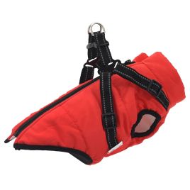 Dog Coat with Harness Waterproof Reflective Red M