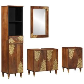 4 Piece Bathroom Furniture Set Solid Rough Wood Mango