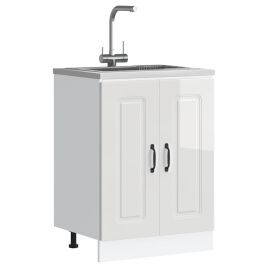 Sink Base Cabinet Kalmar High Gloss White 60x46x81.5 cm Engineered Wood