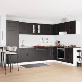 Kitchen Cabinet "Kalmar" with Double Basins Black Engineered wood
