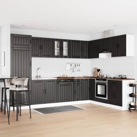Kitchen Cabinet 'Lucca'with Double Sinks - Black Engineered Wood