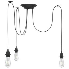 Pendant Lamp with 3 Lamp Holders E27 Black Metal