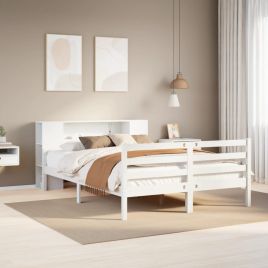 Bookcase Bed White 150x200cm King Solid Wood Pine