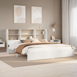 Bookcase Bed White 180x200cm Super King Solid Wood Pine