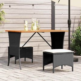 VAIFORD Garden Table with Acacia Wood Top 105x75x72 cm Poly Rattan - Black