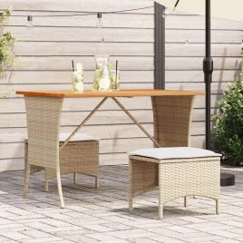VAIFORD Garden Table with Acacia Wood Top 105x75x72 cm Poly Rattan - Beige