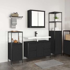 3 Piece Bathroom Furniture Set - Black Oak Engineered Wood