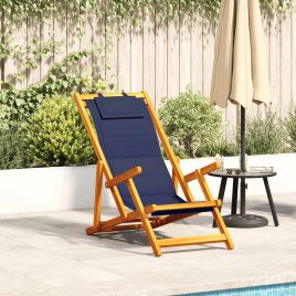 ELASH Folding Beach Chair with Armrests Acacia and Textilene Wood - Blue
