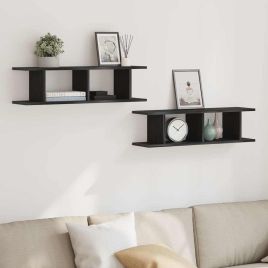Wall Shelves 2 Pieces Black Oak 75x18x20 cm Engineered Wood