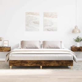 Bedframe Smoked Oak 200x200cm Engineered Wood