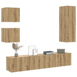5 Piece TV Cabinet Set Wall-mounted Artisan Oak Engineered Wood