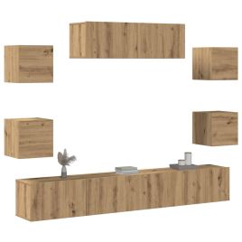 7 Piece TV Cabinet Set Wall-mounted Artisan Oak Engineered Wood