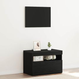 Black Oak TV Stand with LED Lights, 60x35x40 cm, Made from Engineered Wood