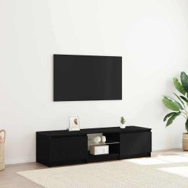 TV Cabinet with LED Lights - Black Oak, 140x40x35.5 cm, Made from Engineered Wood