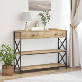 Console Table Artisan Oak 100x28x75 cm Engineered Wood & Steel