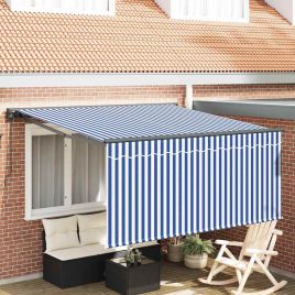 RIUHAL Retractable Awning Manual Blue and 300x250 cm - White