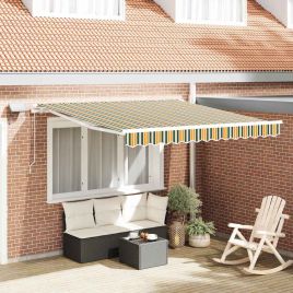 Manual Retractable Awning with LED Green and Yellow 300x250 cm