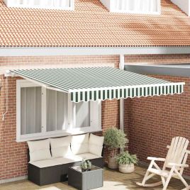 Manual Retractable Awning Green and White 300x250 cm