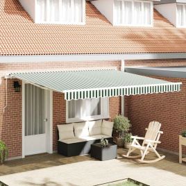 Manual Retractable Awning Green and White 400x300 cm