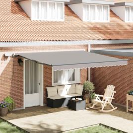 Manual Retractable Awning with LED Light Grey 400x350 cm