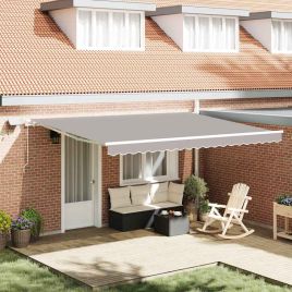 Manual Retractable Awning with LED Light Grey 450x300 cm