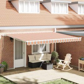 Manual Retractable Awning Multicolour Stripe 450x350 cm